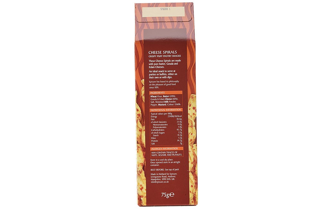 Epicure Cheese Spirals Crispy Puff Pastry Snacks   Box  75 grams